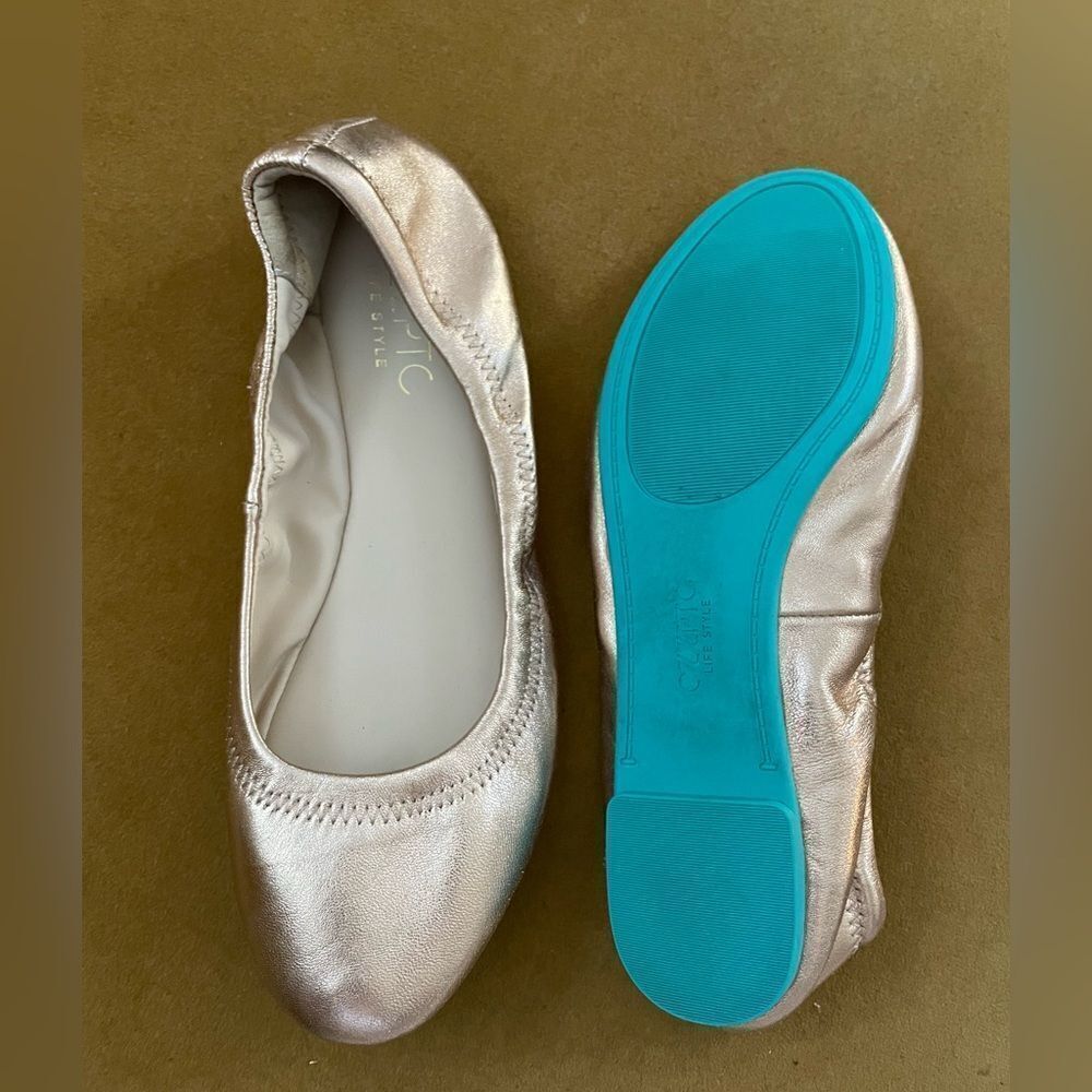CZZPRC Lambskin Leather Ballet Flats Rose Gold Metallic 8.5